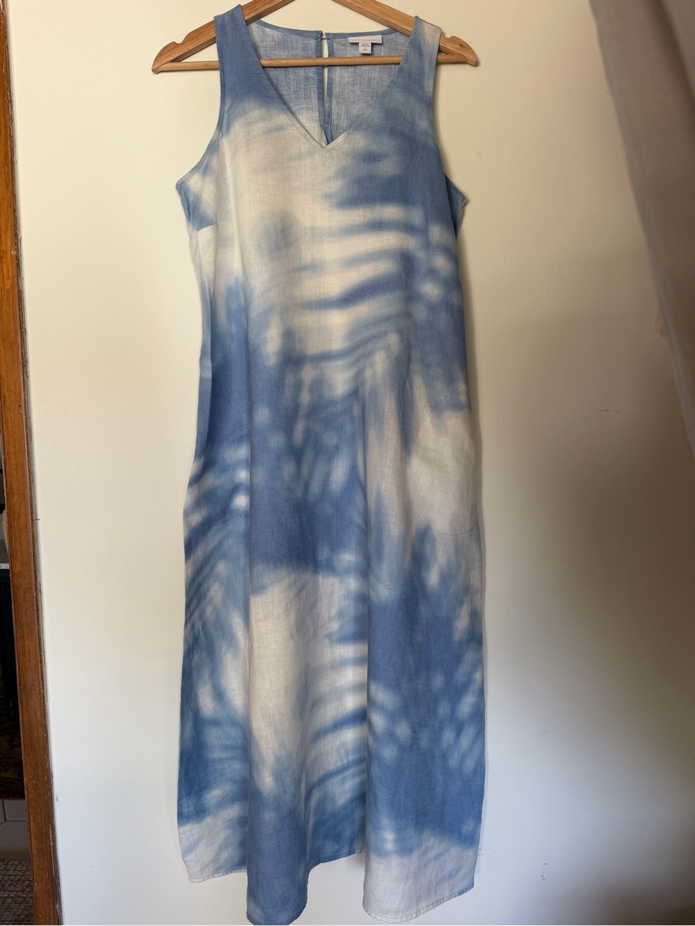 J. Jill Linen A-Line Lightweight Blue Tie-Dye Dress GUC! Size S